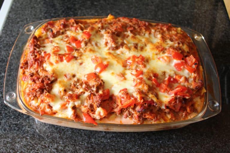 a casserole in a glass dish